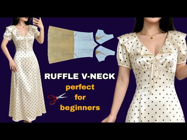 Ruffle V Neck & Puff Sleeve with A-Line Dress Pattern Drafting Tutorial