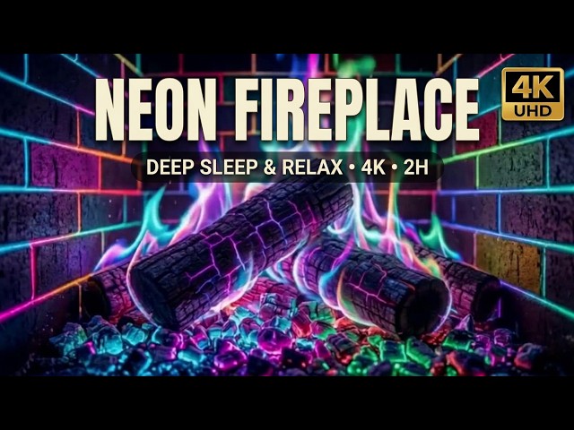 4K Neon Calm Fireplace 🔥 Colorful Fire Ambience for Sleep & Relaxation 2H🔥