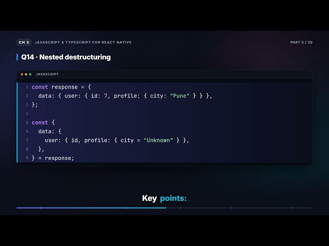 Destructuring, Template Literals & Default Parameters | React Native Interview (3.5)