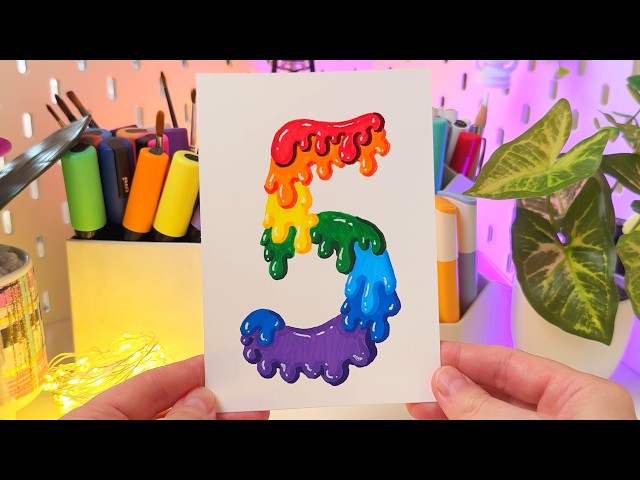 Drawing Number 5 in Rainbow Drip Art 🌈