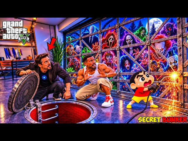 Franklin Make Secret Bunker To Save Shinchan From SCARRY TEACHER & PENNYWISE to Save Avengers GTA 5!
