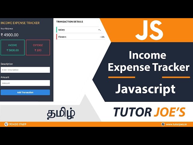 Income Expense tracker in JavaScript With localStorage in Tamil | Tutor Joes