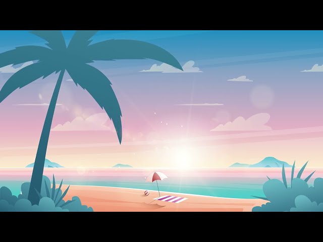 4K Animation Beach Sunset With Palm Background | No Copyright Video | No Copyright Stock Video