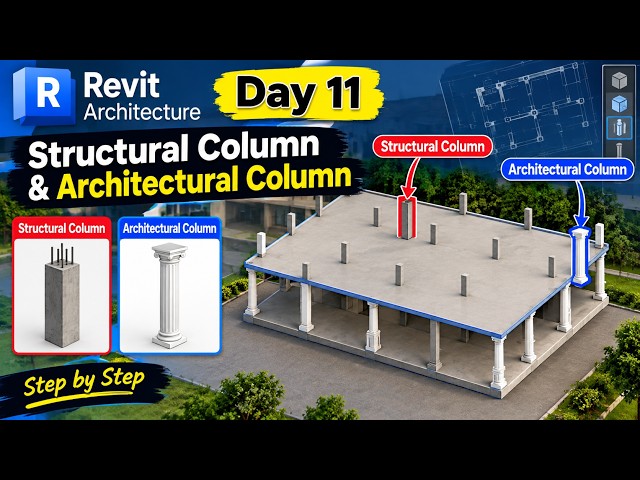 Revit Architecture Day 11 | Structural Column & Architectural Column + Grid | Complete Tutorial