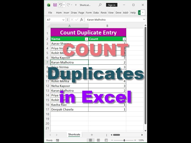 Count Duplicates in Excel #excel #exceltips #microsoftexcel #exceltutorial #exceltricks