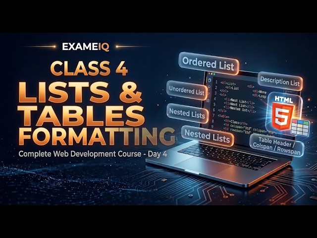 HTML Tutorial for Beginners – Lists & Tables | Ordered, Unordered, Colspan & Rowspan | Class 4