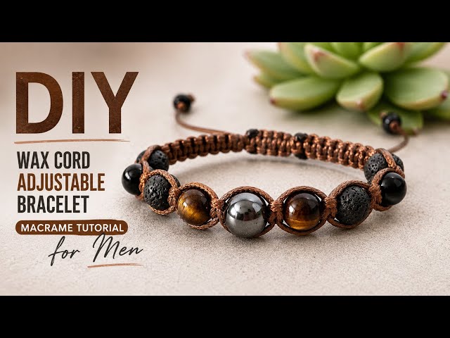DIY Men's Macrame Bracelet | Wax Cord Adjustable Bracelet Tutorial