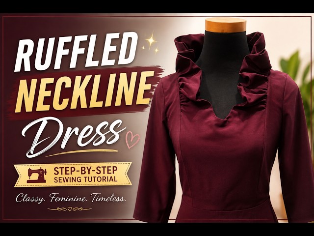 Elegant Ruffled Neckline Dress  | Step-by-Step Sewing Tutorial