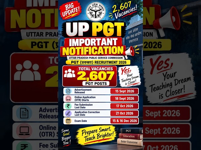 UP PGT 2026 | 2607 Vacancies | Big Notification Update  #UPPGT2026 #UPPGT #UPPGTVacancy2026