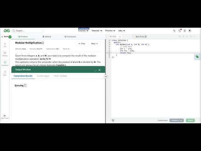Modular Multiplication | GeeksforGeeks | C++ | Dt: 28-01-2026 | Coding Mind
