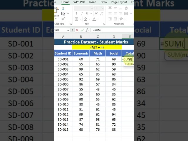 Excel Shortcut to SUM Numbers ⚡ | ALT + =