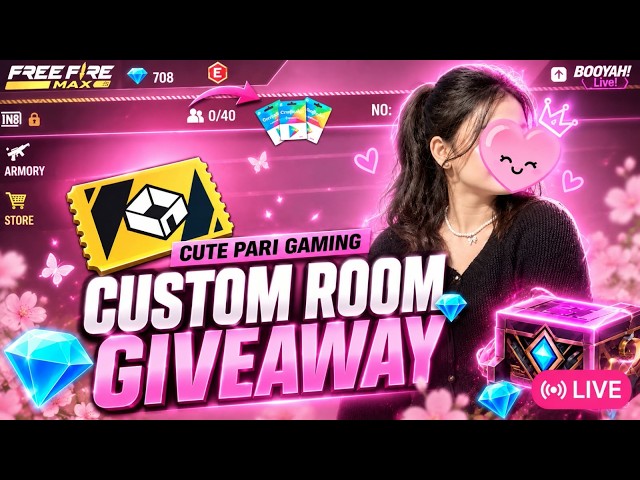 FREE FIRE LIVE GIVEAWAY CUSTOM ROOM 😍| FF LIVE REDEEM CODE GIVEAWAY WITH CUTE GIRL #GIVEAWAY #FF