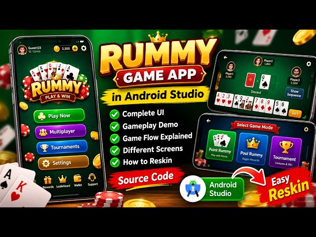 Rummy Game App in Android Studio | Complete UI, Gameplay & Reskin Tutorial | Source Code | MakeEasy