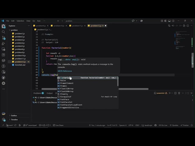 JavaScript Problem Solving for Beginners #12 | Vowels, Factorial & Palindrome
