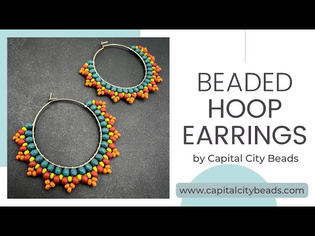 Beaded Hoop Earrings, DIY Jewelry Making tutorial. Brick Stitch Seed Bead Design by CapitalCityBeads