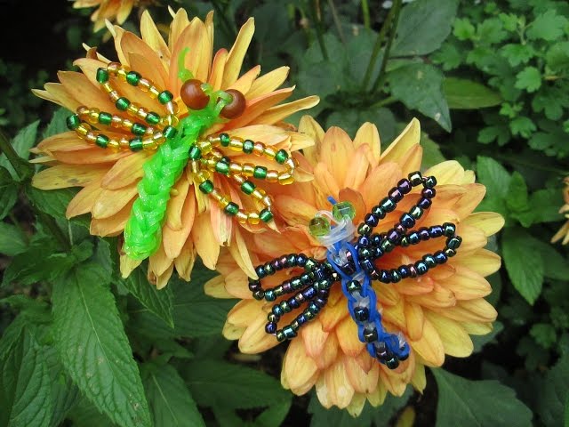 Rainbow Loom Dragonfly Charm with Beaded Wings. New Tutorial.