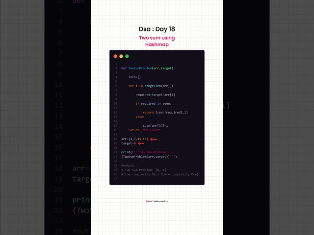 Two Sum in Python | HashMap DSA Problem | Coding Interview & Placement Preparation | Day 18 #dsa