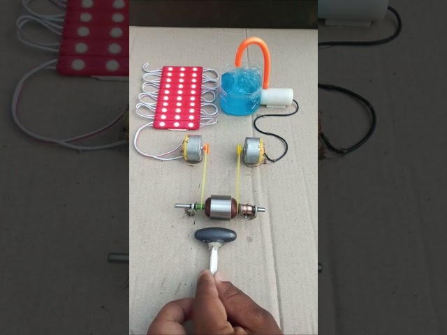 DIY Magnetic AttractionMotor Armature → 27Generators 30 Red LEDs+ Water PumpDc motor#trending#viral#