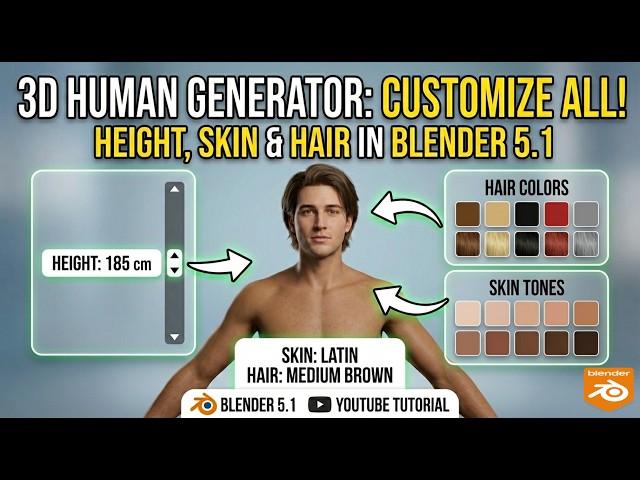 Human Generator 3D V4 : Customize Height, Skin & Hair in Blender 5.1 🔥