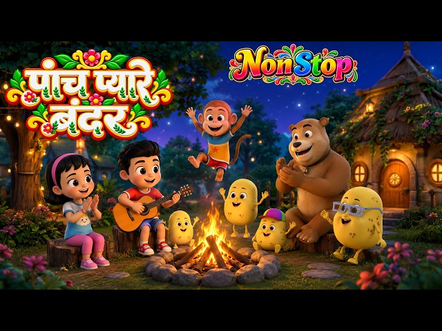 Paanch Pyare Bandar | & Fun Non-Stop Nursery Rhymes | Nonstop Hindi Rhymes for Kids