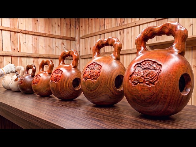 Wood Carving a Rough Log into a Monk's Bell. Satisfying 'Moktak' Making Process