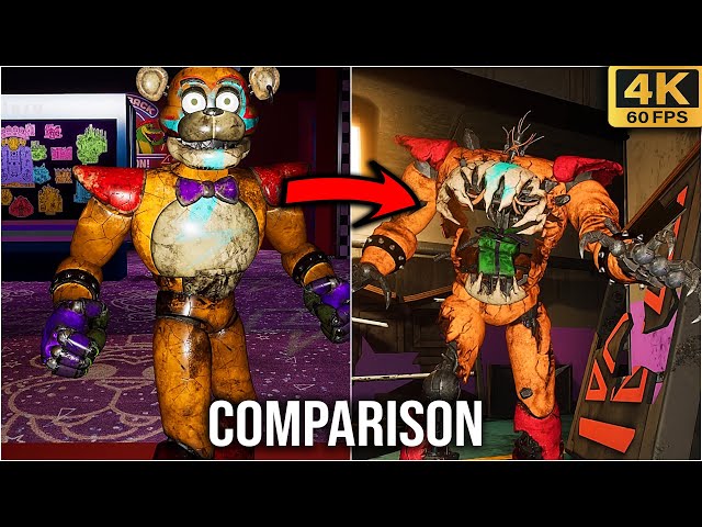 FNAF Security Breach Animatronics Vs Ruin DLC Animatronics Model Comparison (4k60fps)