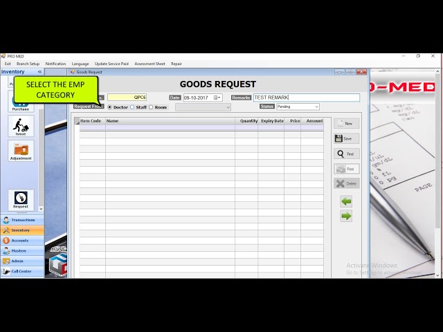 PROMED - How Doctors can Make Request for Inventory Items