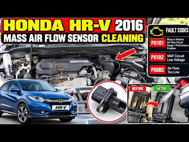 Honda hrv 2016 faulty mass air flow sensor cleaning process. Fault codes are P0101, P0102 and P00BC.