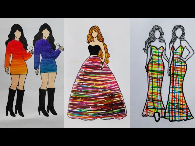 Satisfying Dress Painting || Dress Art Ideas For Doms Brush Pen and Acrylic Colour ||
