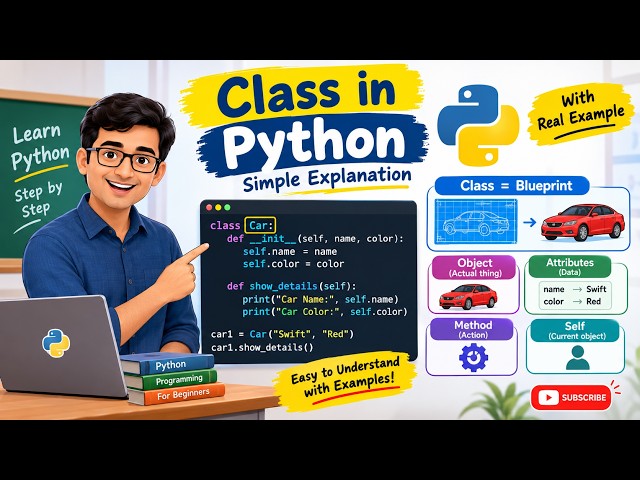 Learn Python Classes in simple words with a real-world Car example.