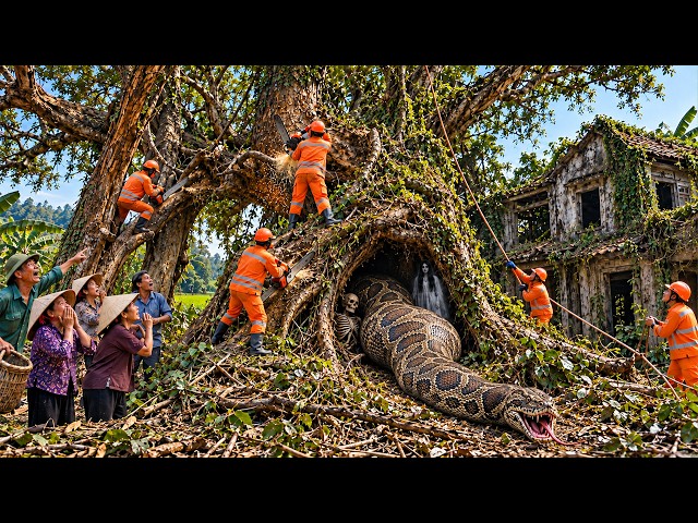 Workers Cut Down a 100-Year-Old Tree — Giant Python Found Beneath a Haunted Tree!