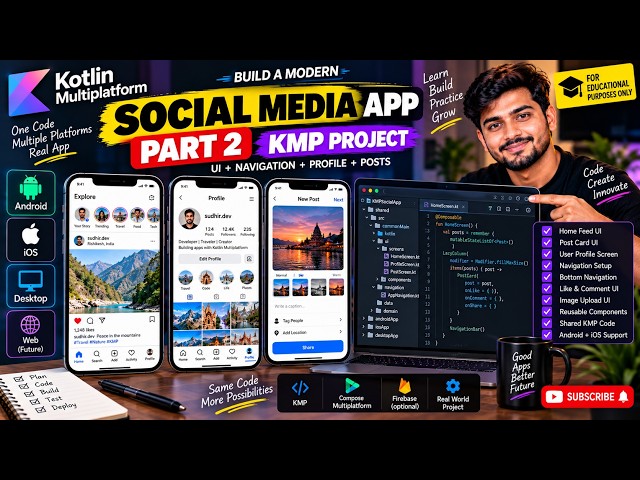 Build Social Media App with Kotlin Multiplatform | KMP Part 2| UI & Navigation | Educational Project