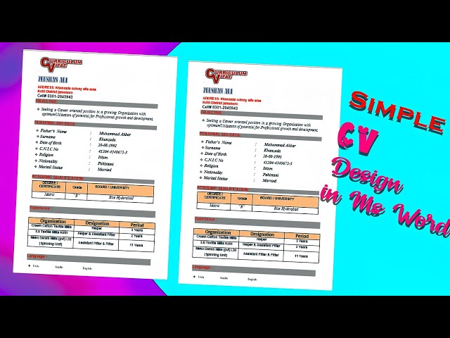 CV Banane Ka Tarika Mobile & Laptop | MS Word Resume Design Urdu/Hindi
