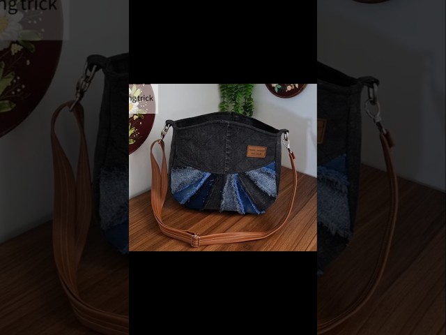 easy way to sew a luxury tote bag from old jeans:✂️😎Easy trick for sewing a luxury bag#shorts#bag