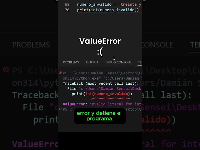 ¿Por qué int("treinta y cinco") da ERROR en Python? #Shorts