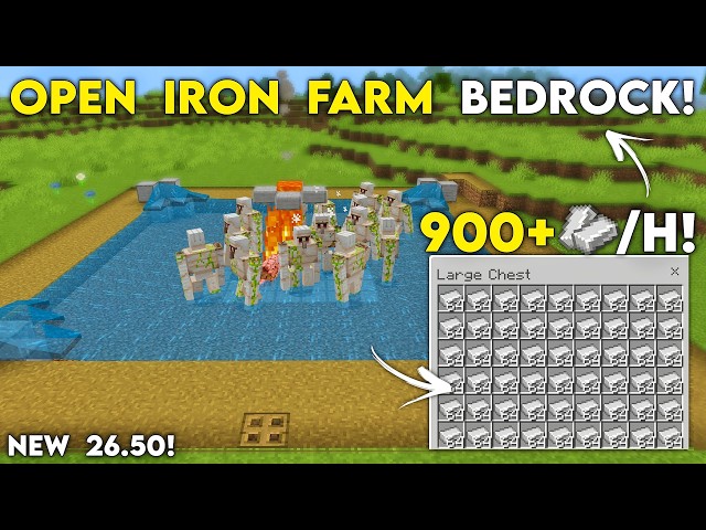BEST OPEN IRON FARM in Minecraft Bedrock 26.5+! (900+/H!)