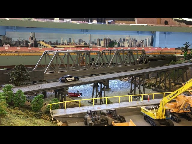 HO scale BLI Big Boy 4024 Greyhound running on the layout