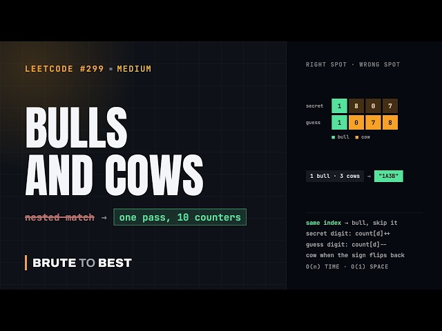 LeetCode #299: Bulls and Cows, One Pass With a Digit Count Array