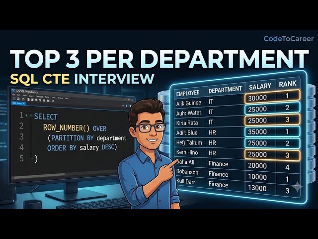 SQL CTE Interview Challenge: Find Top 3 Employees Per Department | MySQL
