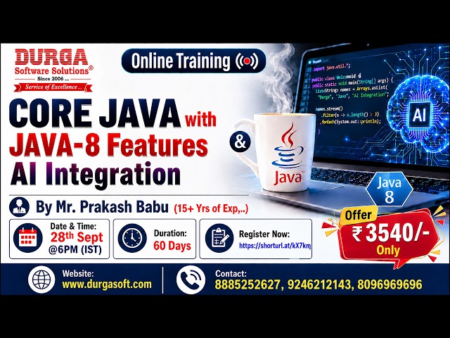 CORE JAVA with JAVA-8 Features & AI Integration Online Training @ DURGASOFT