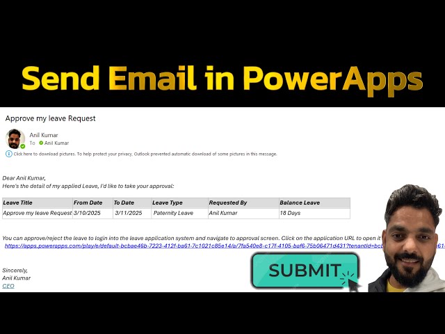 Send Email from Power Apps - Leave Management System Part 7