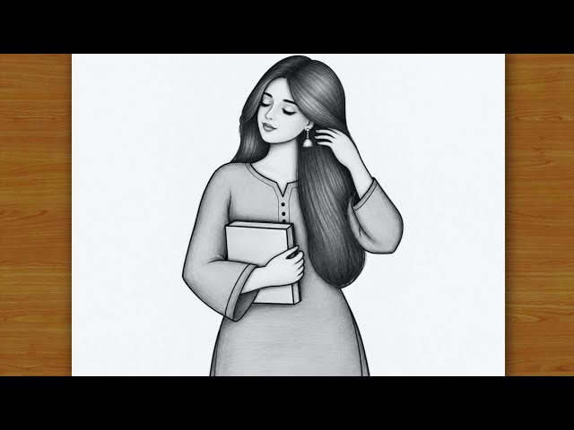 Beautiful Girl with Book Drawing | Easy Girl Drawing | Pencil Sketch | drawing pictures | chitra