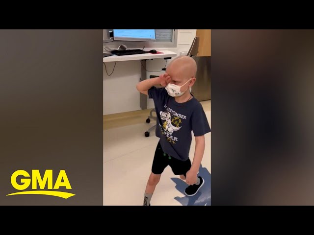 Boy diagnosed with leukemia gets emotional as he leaves hospital cancer-free