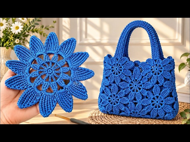 This Crochet Flower Bag Is So Beautiful! 💙 Easy 3D Flower Bag Tutorial