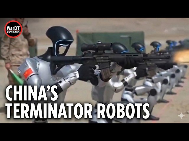 China's humanoid robots PERFORM deadly weapon stunts in futuristic warfare test