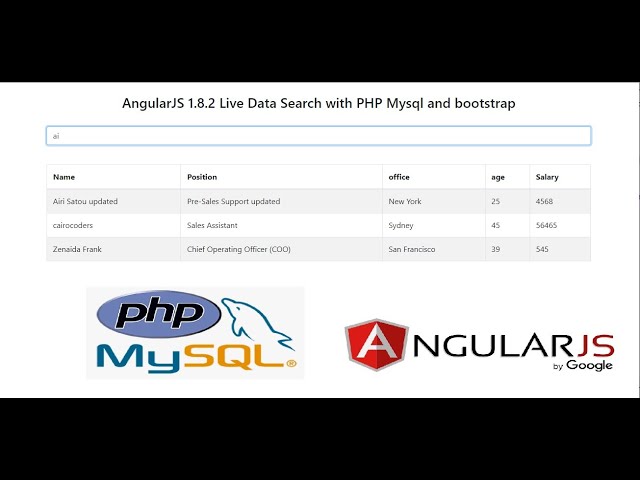 AngularJS 1.8.2 Live Data Search with PHP Mysql and bootstrap