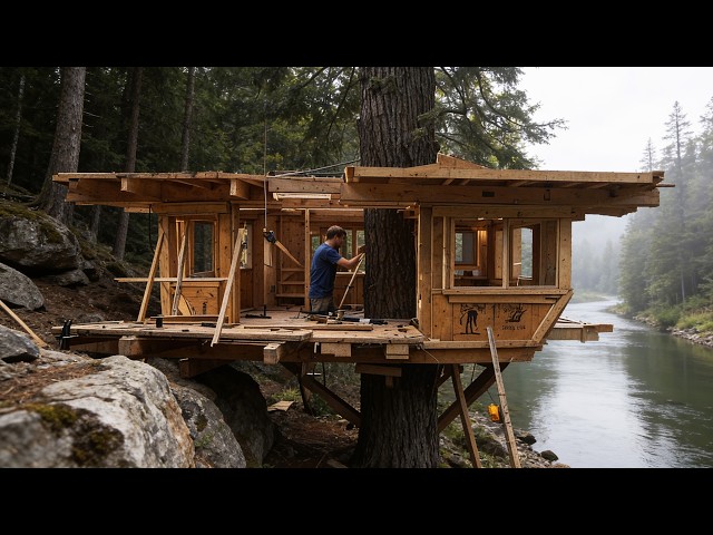 I Built a FREE Treehouse in the Forest in 21 Days | Start to Finish