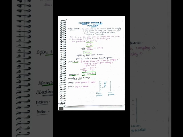 Electric Potential & Capacitance || Class 12 Physics || Handwritten notes 📝