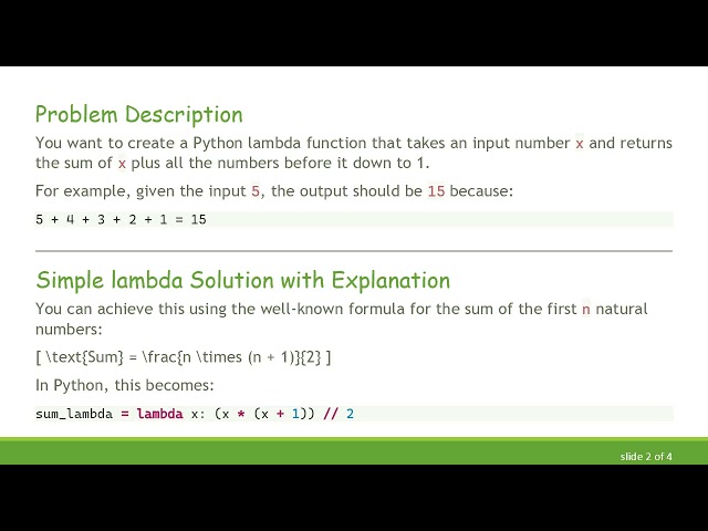Using a lambda to Sum a Number and Its Previous Numbers in Python