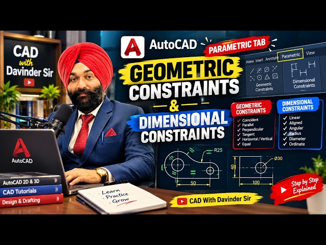 AutoCAD Parametric Constraints 🔥| Geometric & Dimensional Constraints | Complete Tutorial #autocad 